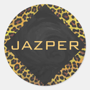 Adesivo Redondo Monograma com leopardo Brown e amarelo