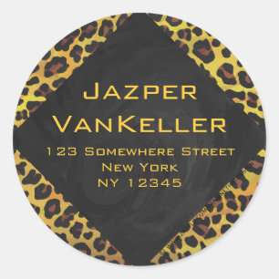 Adesivo Redondo Monograma com Leopardo Castanho e Amarelo