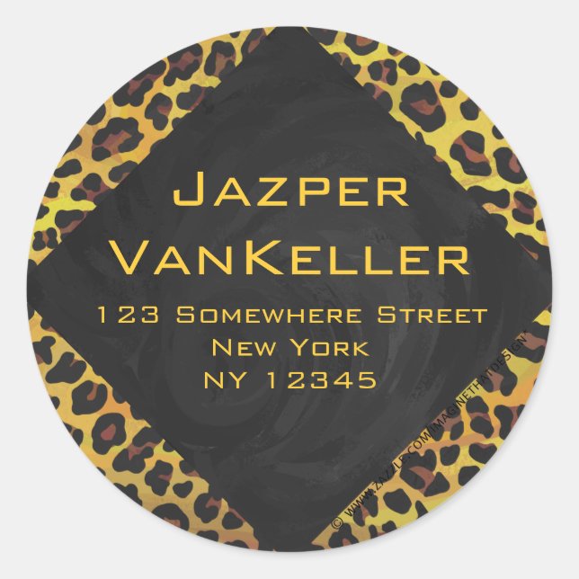 Adesivo Redondo Monograma com Leopardo Castanho e Amarelo (Frente)