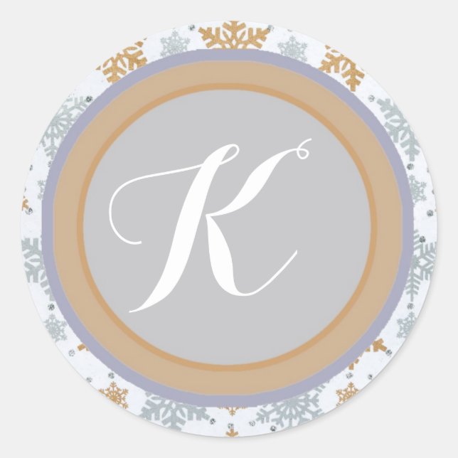 Adesivo Redondo Monograma com palhetas de neve (Frente)