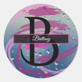 Adesivo Redondo Monograma com Pinceladas de Fúcsia e Rosa Suave