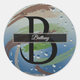 Adesivo Redondo Monograma com Pinceladas de Verde, Marrom e Bege