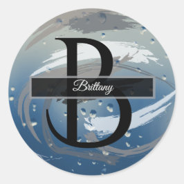 Adesivo Redondo Monograma com Pinceladas em Preto, Branco e Cinza