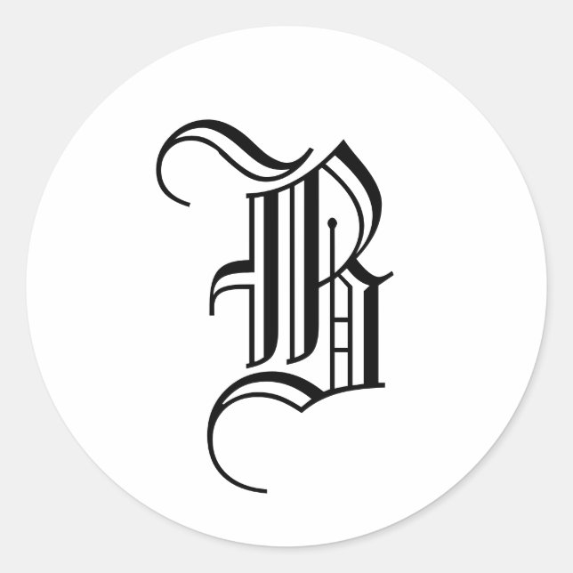 Adesivo Redondo Monograma Convite Selo "B" Antigo Inglês Preto (Frente)