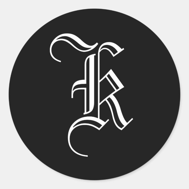 Adesivo Redondo Monograma Convite Selo "K" Antigo Estilo Inglês (Frente)