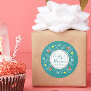 Adesivo Redondo Monograma Coral e Mint Modern Garland