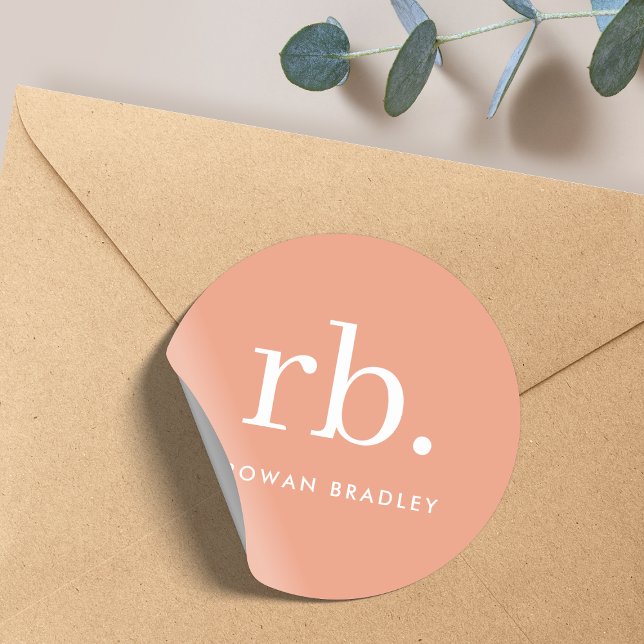 Adesivo Redondo Monograma Coral Pêssego Feminino Elegante (Criador carregado)