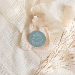 Adesivo Redondo Monograma Crest Ornament Dusty Blue WedLogo