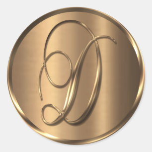 Adesivo Redondo Monograma D Selo de Envelope de Bronze Não METÁLIC