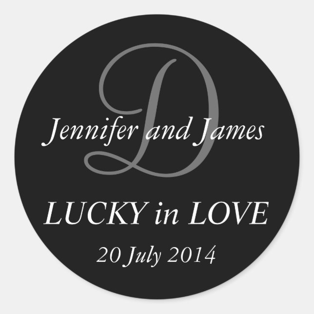 Adesivo Redondo Monograma D Stickers para Casamentos Pretos (Frente)