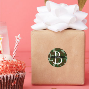 Adesivo Redondo Monograma da Camuflagem Castanha e Verde