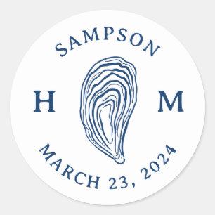 Adesivo Redondo Monograma da casca de ostras náuticas com data de