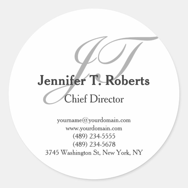 Adesivo Redondo Monograma da cinza da Tendência Moderna (Frente)