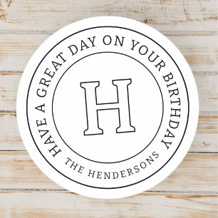Adesivo Redondo Monograma da Família Moderna Chic Saudação de Aniv