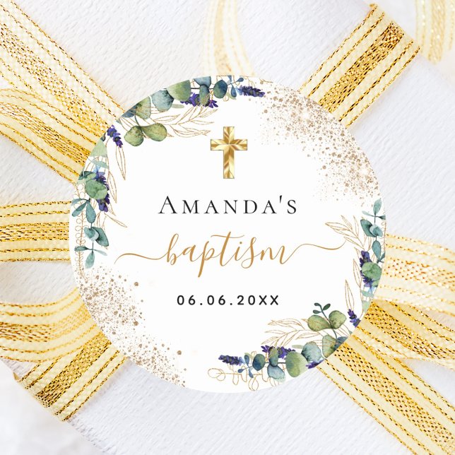 Adesivo Redondo Monograma da glitter do eucalipto-batismo (Criador carregado)