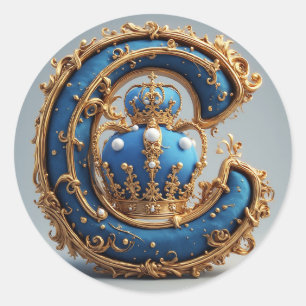 Adesivo Redondo Monograma da Letra C Azul Real