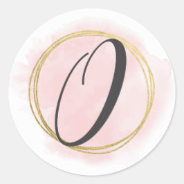 Adesivo Redondo Monograma da Letra O Rosa Bege Watercolor Dourado 