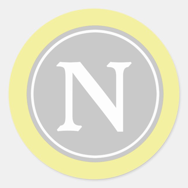 Adesivo Redondo Monograma da Manteiga das Cinzas de Cinza Amarelo  (Frente)