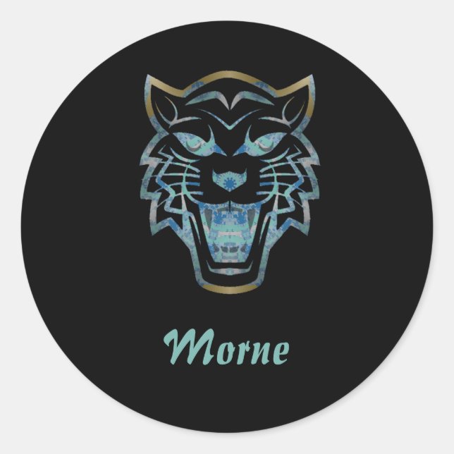 Adesivo Redondo Monograma da silhueta azul de tigre gradiente (Frente)