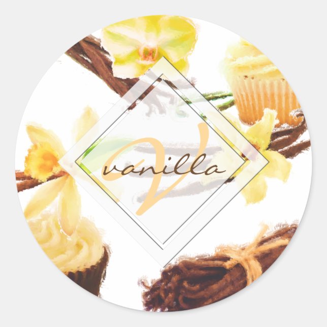 Adesivo Redondo Monograma da Vanilla Orchid Sweet Watercolor (Frente)