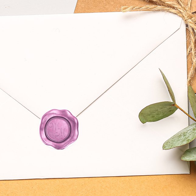 Adesivo Redondo Monograma das Iniciais de Cera Rosa Magra Falso (Faux Pink Wax Initials Monogram Classic Round Sticker)