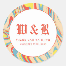 Adesivo Redondo Monograma de Abstrato de Marble de Roteiro Retro