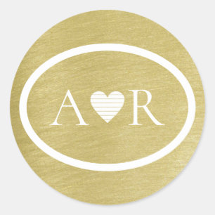 Adesivo Redondo monograma de amor de casamento de ouro elegante 