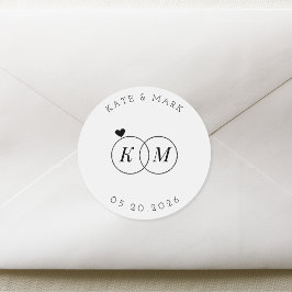 Adesivo Redondo Monograma de Anéis de Casamento Moderno Salvar a D