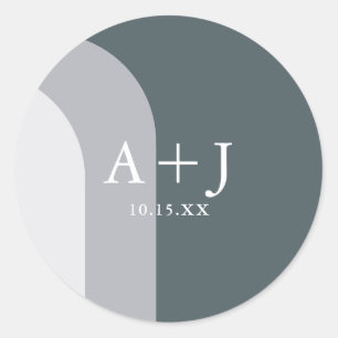 Adesivo Redondo Monograma de Arches Azuis Chic e Casamento de Data