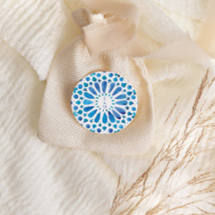 Adesivo Redondo Monograma de Azulejo Azul do Mediterrâneo