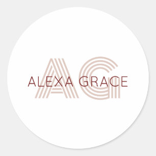 Adesivo Redondo Monograma de Beige Moderno e Vinho