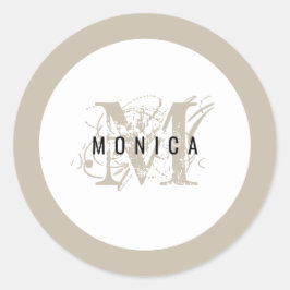 Adesivo Redondo Monograma de Beige Moderno Russo Chic
