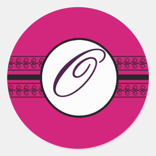 Adesivo Redondo Monograma de Borda Profunda de Framboesa (Frente)