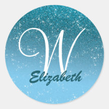 Monograma de brilho azul-feminino personalizado