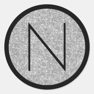 Adesivo Redondo Monograma de brilho preto e prateado