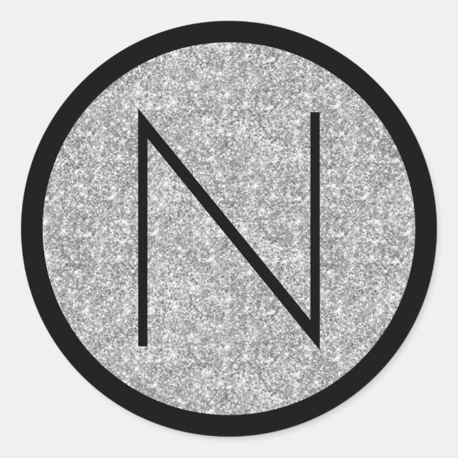 Adesivo Redondo Monograma de brilho preto e prateado (Frente)