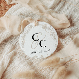 Adesivo Redondo Monograma de Caligrafia do Jardim Rosa Elegante Tr