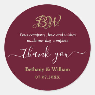 Adesivo Redondo Monograma de Casais de Script Elegante Obrigado