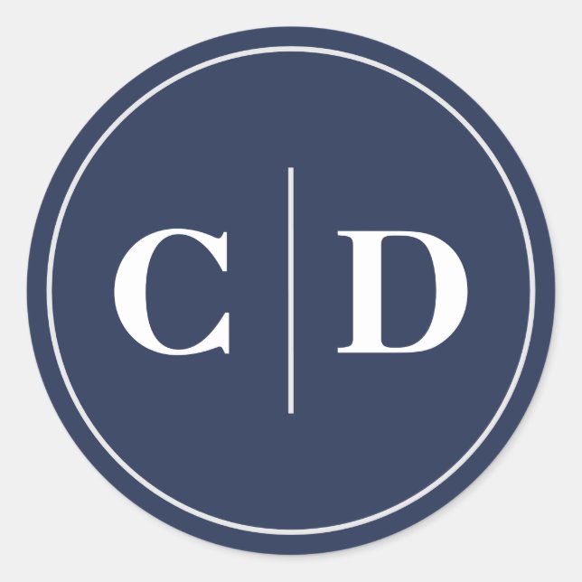 Adesivo Redondo Monograma de Casamento Azul do Marinho Moderno (Frente)