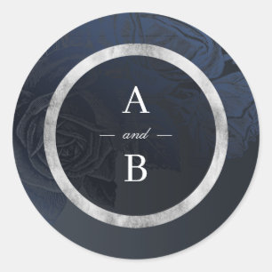 Adesivo Redondo Monograma de casamento botânico do marinho Luxe ro