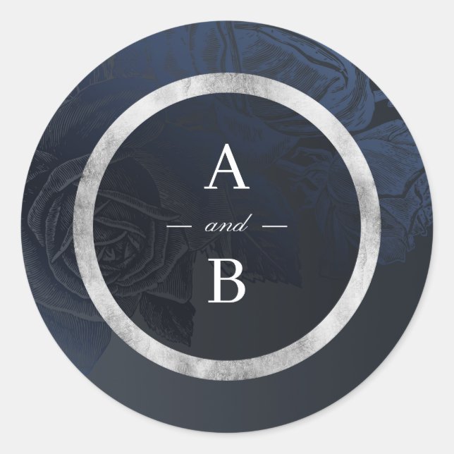 Adesivo Redondo Monograma de casamento botânico do marinho Luxe ro (Frente)