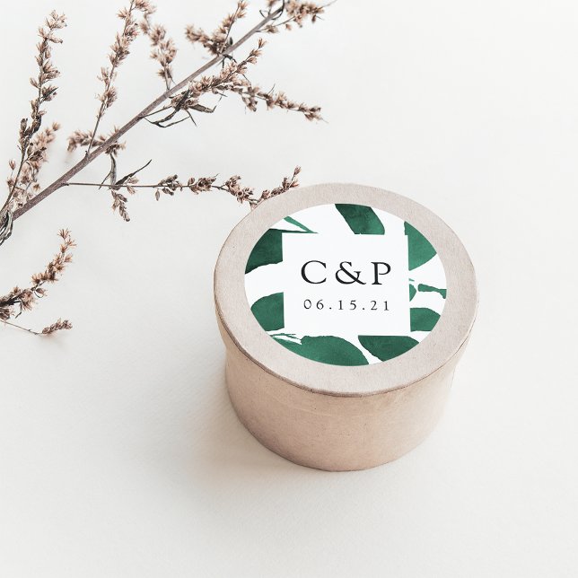 Adesivo Redondo Monograma de Casamento Botânico Pressionado (Criador carregado)