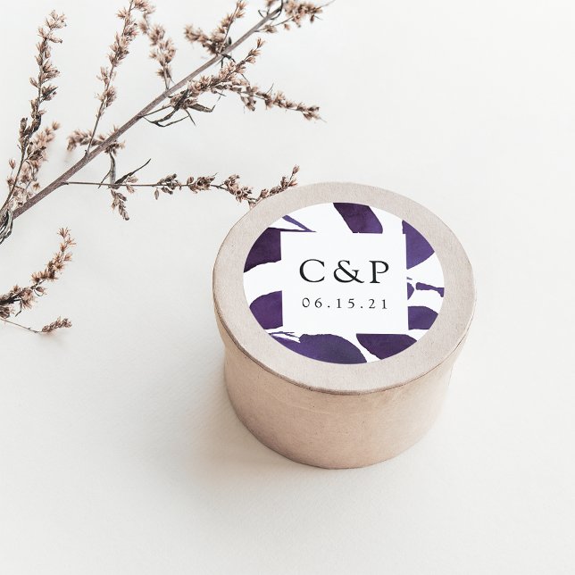 Adesivo Redondo Monograma de Casamento Botânico Pressionado (Criador carregado)