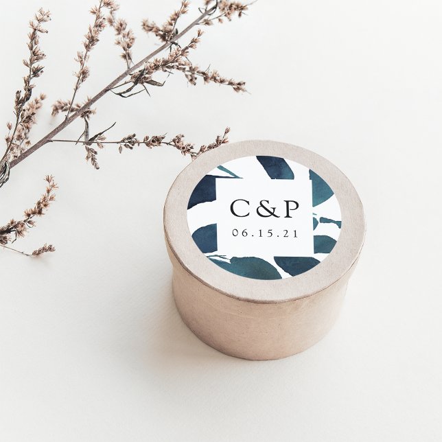 Adesivo Redondo Monograma de Casamento Botânico Pressionado (Criador carregado)