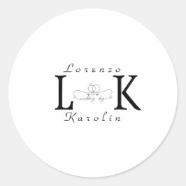 Adesivo Redondo Monograma de Casamento Branco Simples e Elegante M