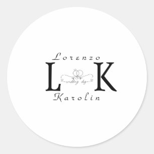 Adesivo Redondo Monograma de Casamento Branco Simples e Elegante M