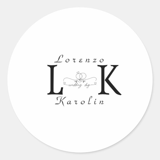 Adesivo Redondo Monograma de Casamento Branco Simples e Elegante M (Frente)