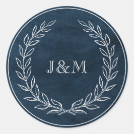 Adesivo Redondo Monograma de Casamento com Marinho de Aquarela Ele