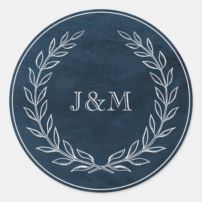 Adesivo Redondo Monograma de Casamento com Marinho de Aquarela Ele (Frente)