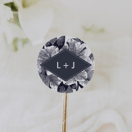 Adesivo Redondo Monograma de Casamento com Orquídea da Meia-Noite